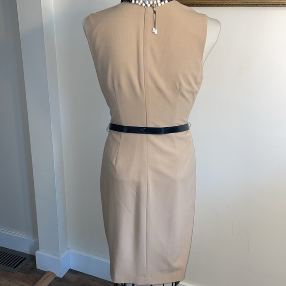 Anthropologie Calvin Klein Tan Ruffle Front Sleeveless Midi Dress.   Size 10. - Picture 4 of 13
